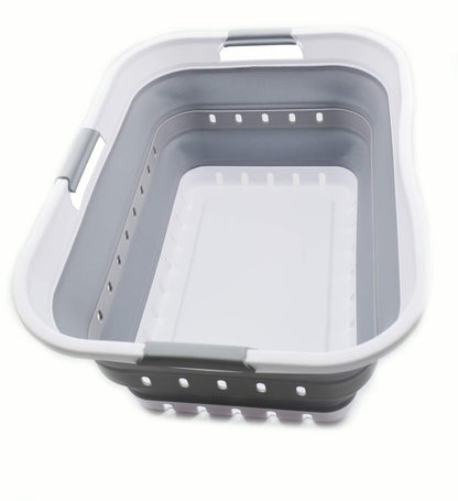 42L (11 gallon) Collapsible Plastic Laundry Basket  (1, White/Grey)