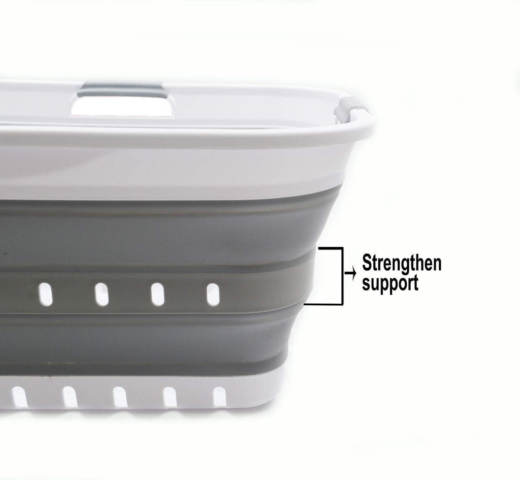 42L (11 gallon) Collapsible Plastic Laundry Basket  (1, White/Grey)