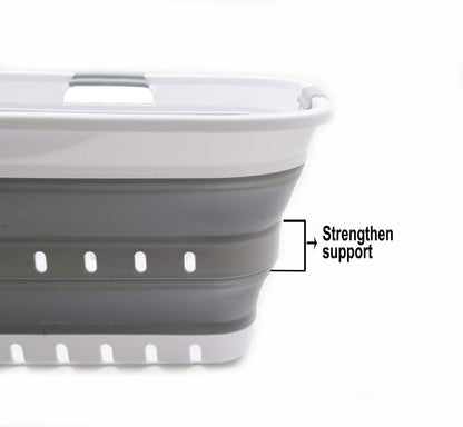 42L (11 gallon) Collapsible Plastic Laundry Basket  (1, White/Grey)