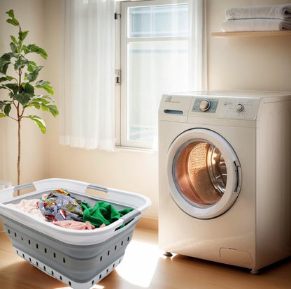 42L (11 gallon) Collapsible Plastic Laundry Basket  (1, White/Grey)
