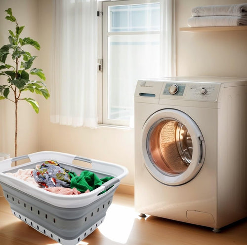 42L (11 gallon) Collapsible Plastic Laundry Basket  (1, White/Grey)