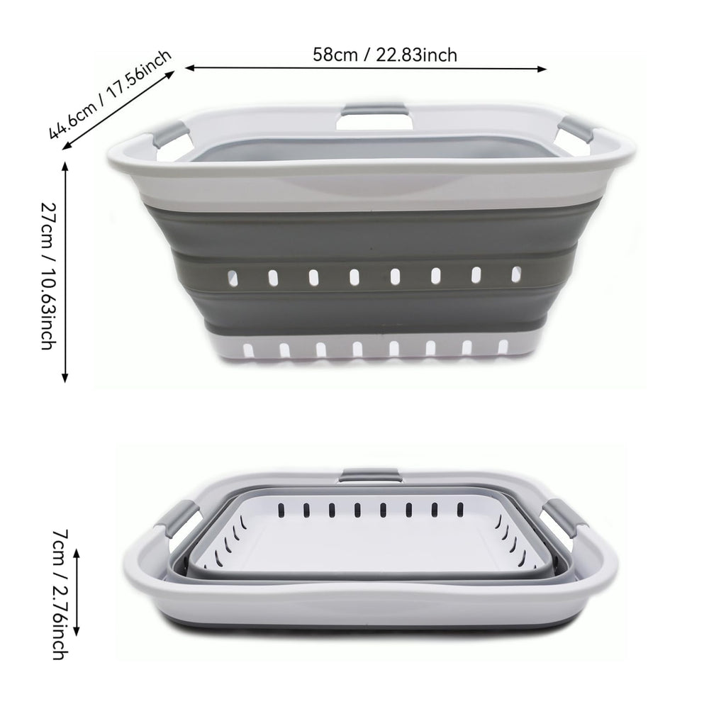 42L (11 gallon) Collapsible Plastic Laundry Basket  (1, White/Grey)