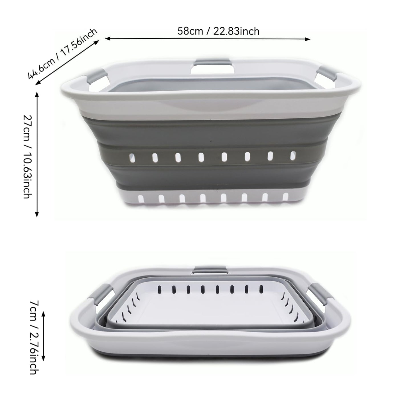 42L (11 gallon) Collapsible Plastic Laundry Basket  (1, White/Grey)