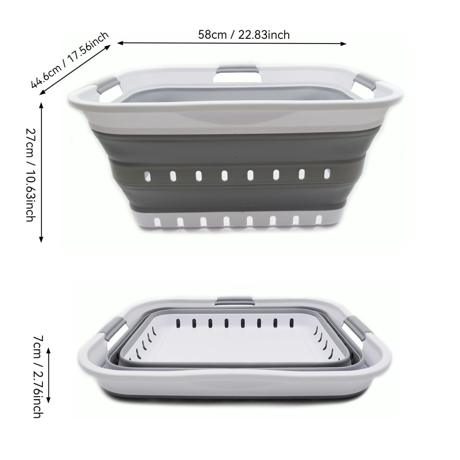42L (11 gallon) Collapsible Plastic Laundry Basket  (1, White/Grey)