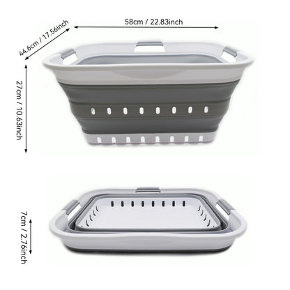 42L (11 gallon) Collapsible Plastic Laundry Basket  (1, White/Grey)