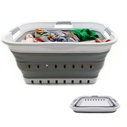 42L (11 gallon) Collapsible Plastic Laundry Basket  (1, White/Grey)