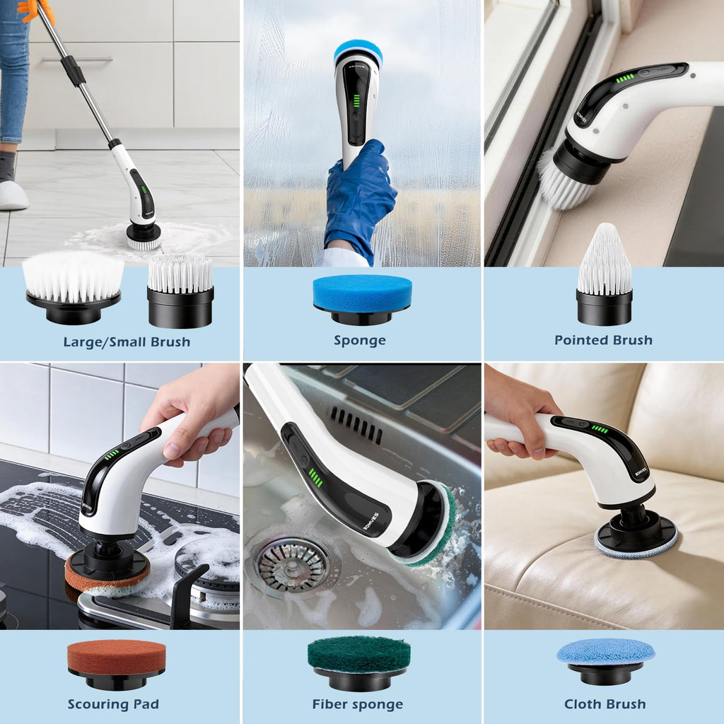 Electric Spin Scrubber, Power Shower Cleaning Brush with Long Handle