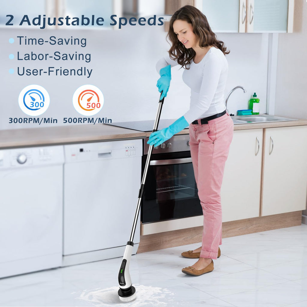 Electric Spin Scrubber, Power Shower Cleaning Brush with Long Handle