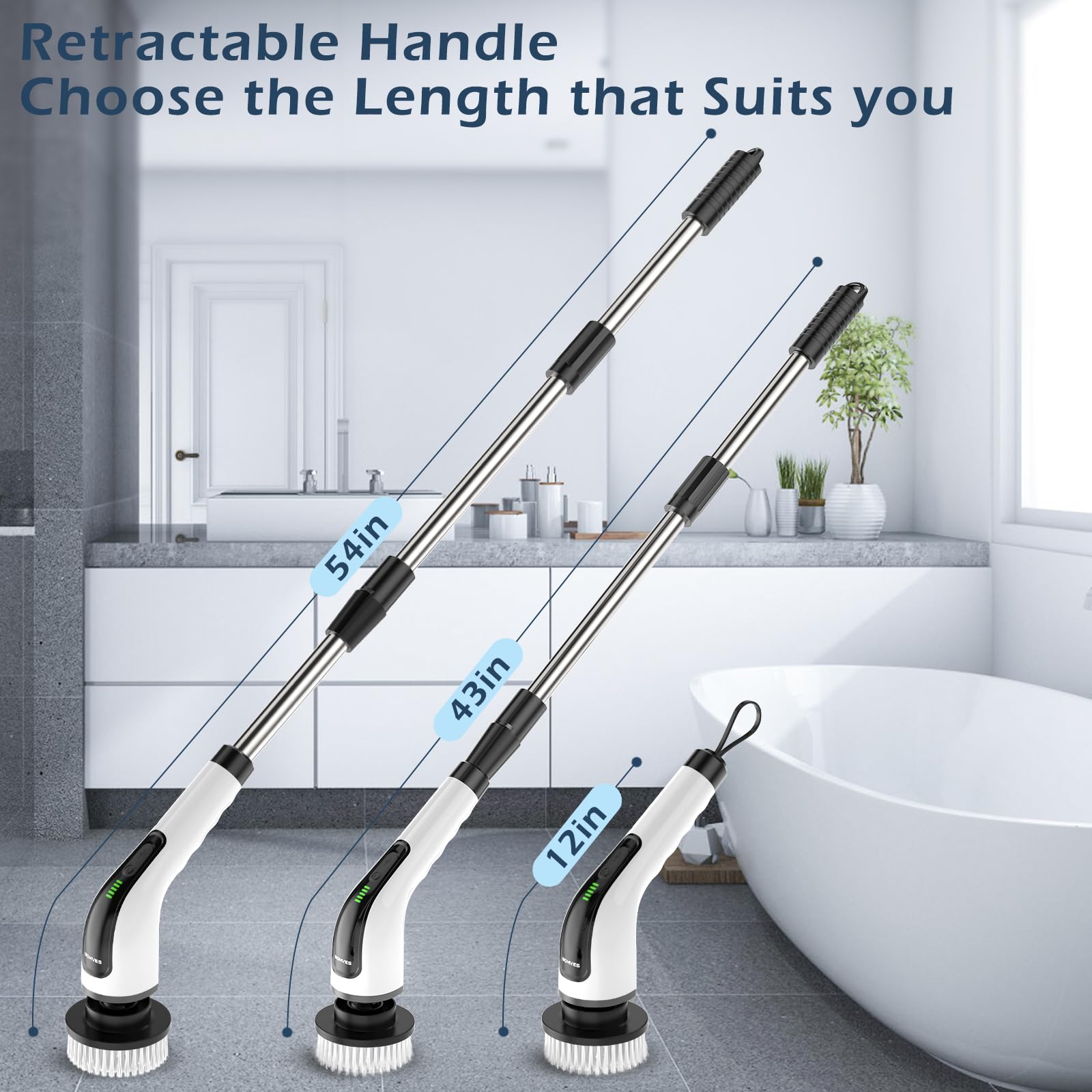 Electric Spin Scrubber, Power Shower Cleaning Brush with Long Handle